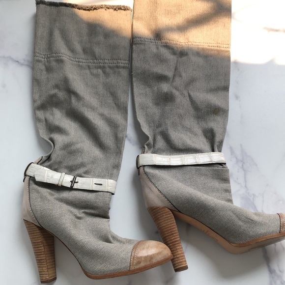 Reed Krakoff Made in Italy Gray Linen Long Boots Size 40 (US Size 9) - Picture 6 of 16